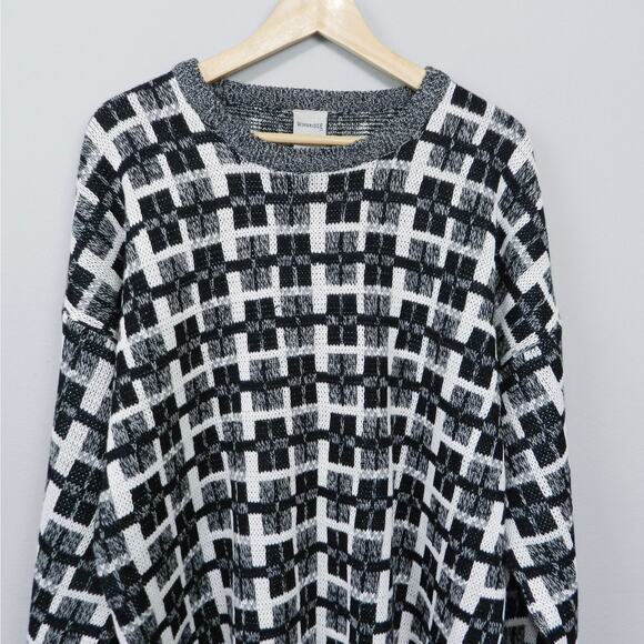 Vintage 90s Windridge Knit Grandpa Sweater‎ Size XL Gray Black Check Plaid - Picture 7 of 7